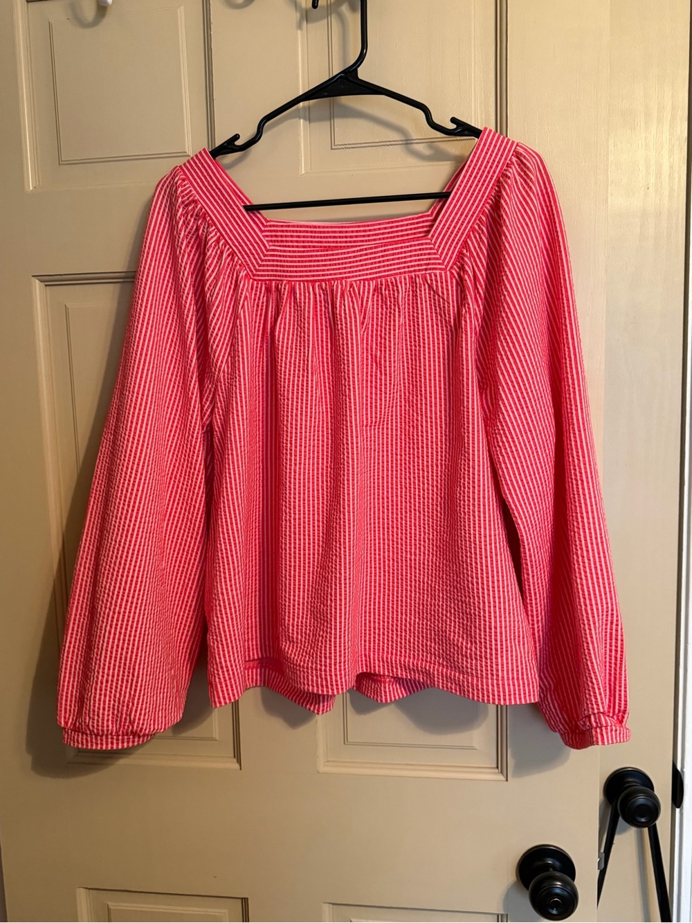 J. Crew Pink Striped Square-Neck Long Sleeve Blouse